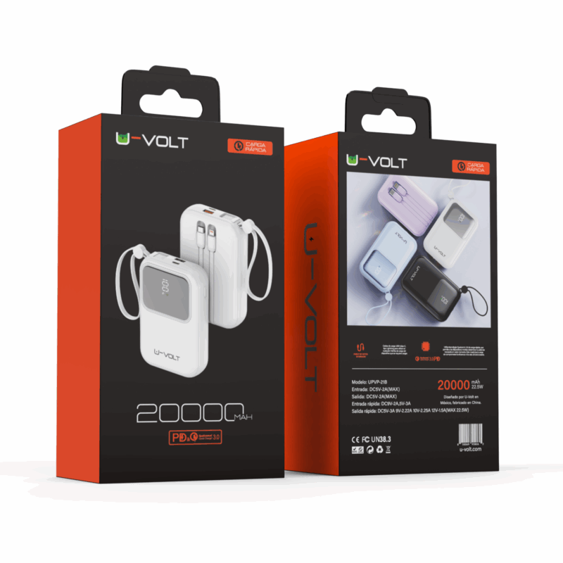 Powerbank con cables de 20,000 mAh U-Volt